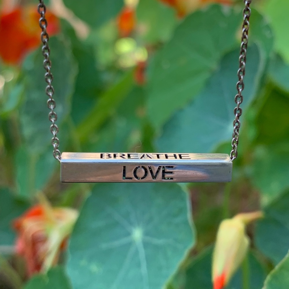 Sterling Silver 3D Dream, Love, Breathe, Free Spirit Bar Necklace